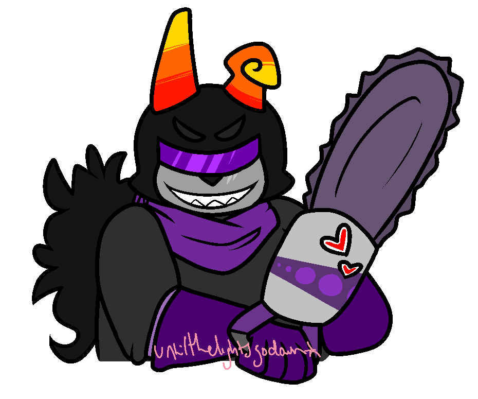a BUST UP OF GaLaX HOLDING THEIR CHaINSaW aND LOOKING MENaCINGLY aT THE SCREEN